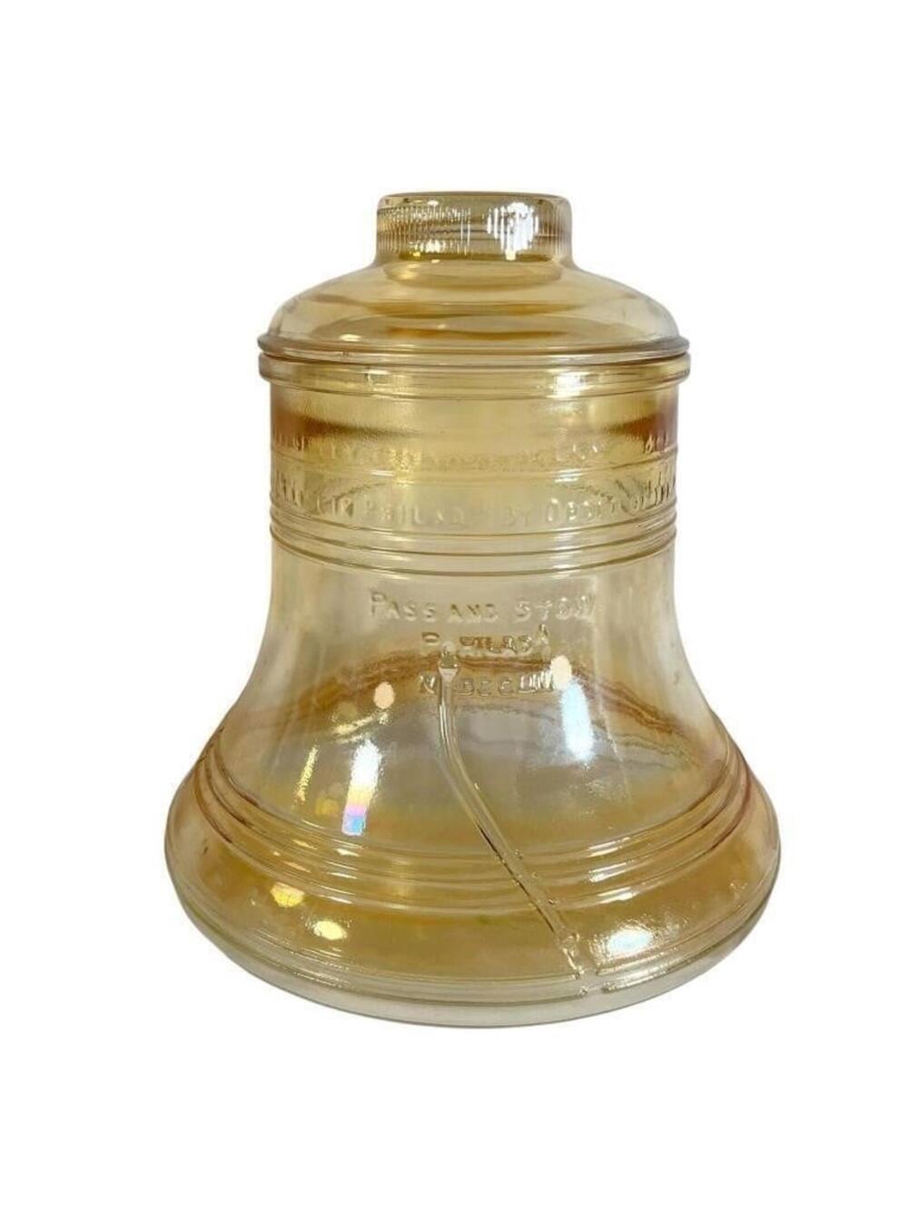 Liberty Bell Cookie Jar 1976 Bicentennial Bartlett-Collins Amber Carnival Glass